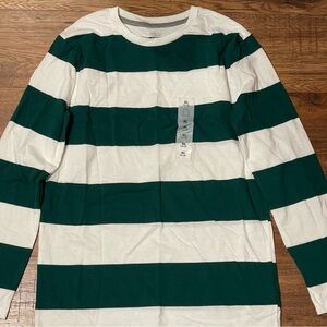 Striped Long Sleeve Shirt - Green and White